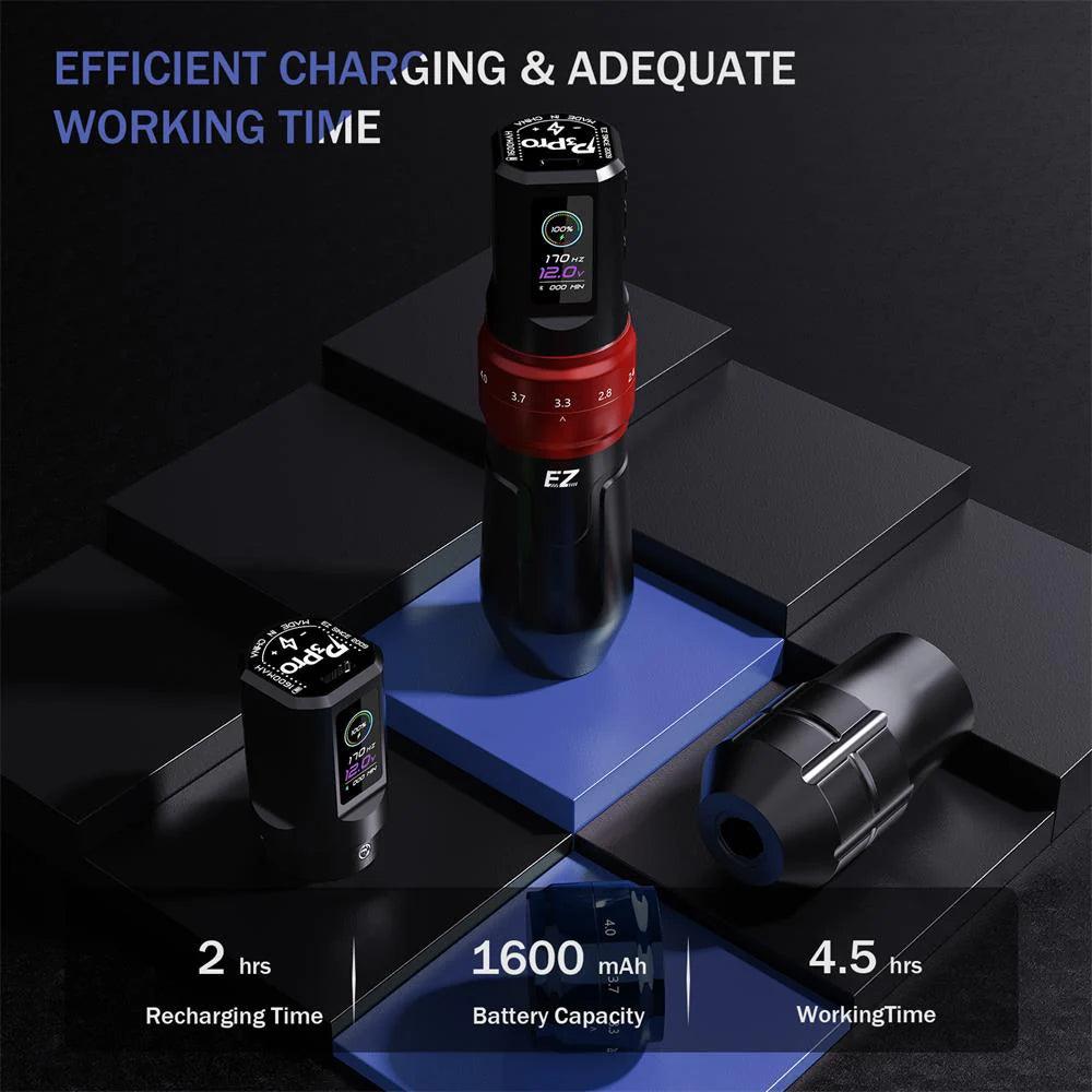 EZ Tattoo P3 Pro Bluetooth Machine Pen 2x Batteries Matte Black - BVShop