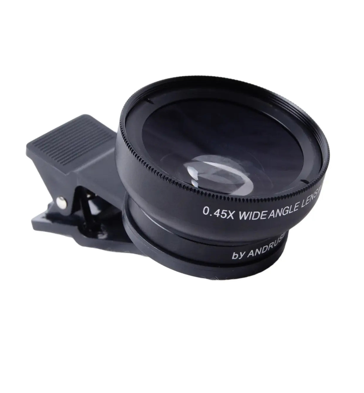 Close-up view of Antonina Andrusenko's macro lens for detailed close-up photography, showcasing its glass elements and sleek design.