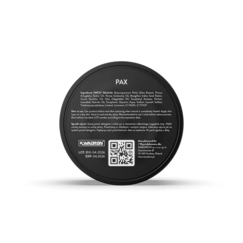 InkTrox PAX tattoo butter jar back label with ingredients