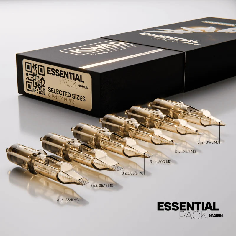 Kwadron Magnum Cartridge System Essential Pack with 18 vape cartridges in black and clear designs.