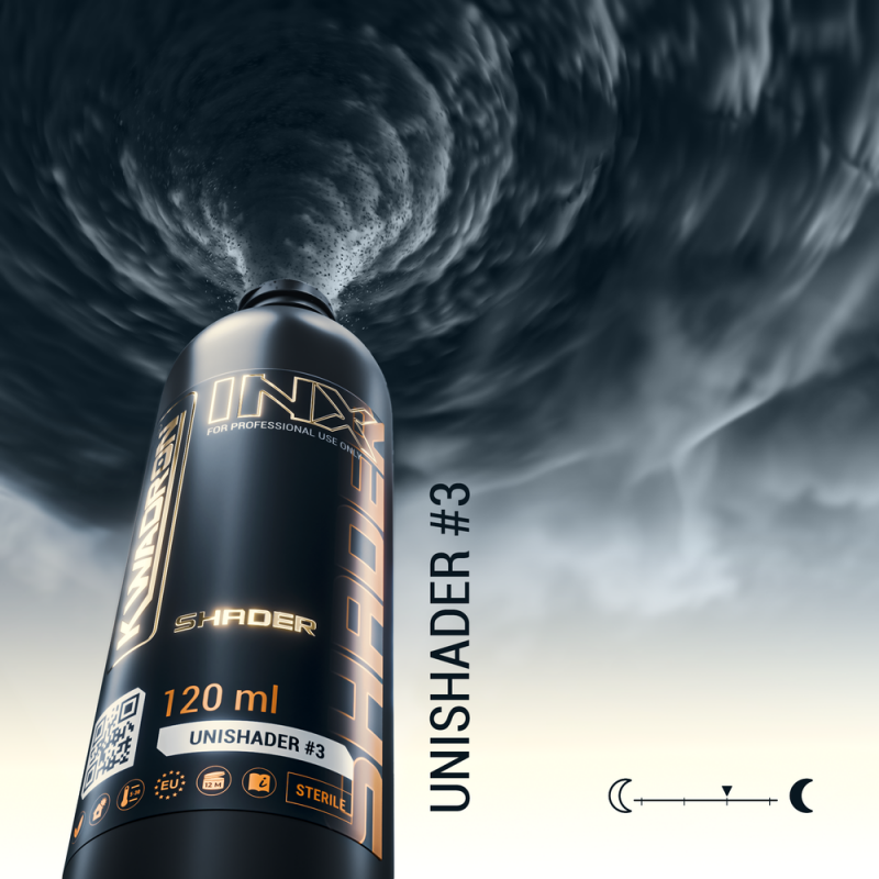 Kwadron INX UniShader #3 tattoo pigment in 120ml bottle, featuring a vibrant ink suitable for professional tattooing.