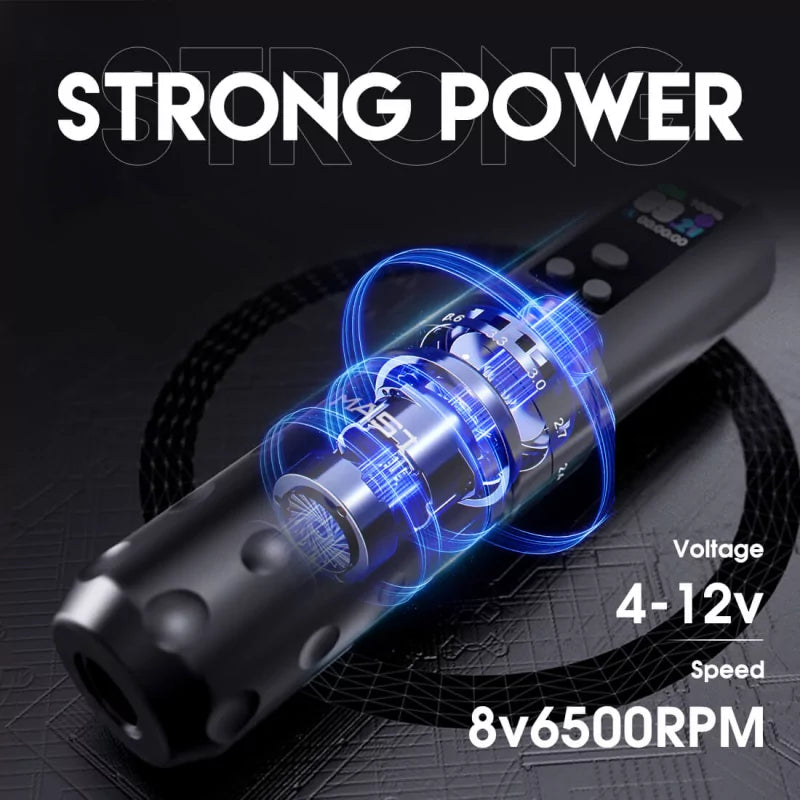 Mast Fold 2 Pro wireless tattoo machine with compact design, showing the sleek black device with controls and coil setup.