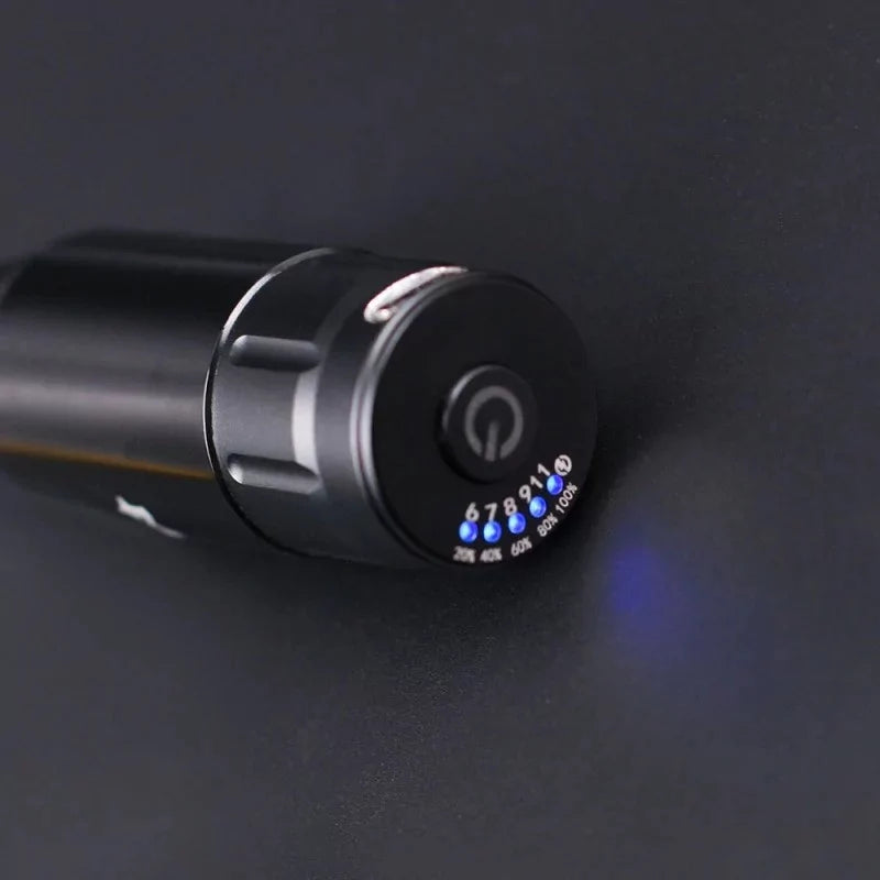 Wireless battery pack for Mast Tour devices, compact and portable with USB-C charging port and LED indicator lights.