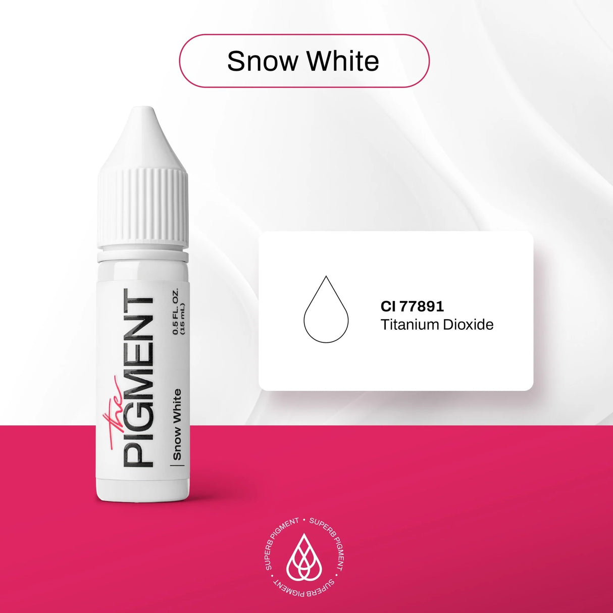 The Pigment Snow White Corrector Pigment in a 15ml bottle, featuring a white pigment for color correction and cosmetic applications.