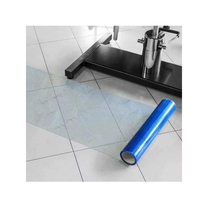 Blue protective foil film from BVShop, measuring 50cm by 75m, shown rolled out for surface protection and covering surfaces.