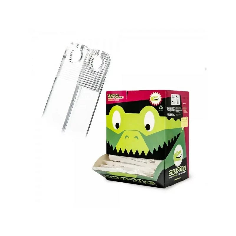 SNAPTILES sterile disposable piercing forceps with stainless steel tips for precise ear or body piercings.