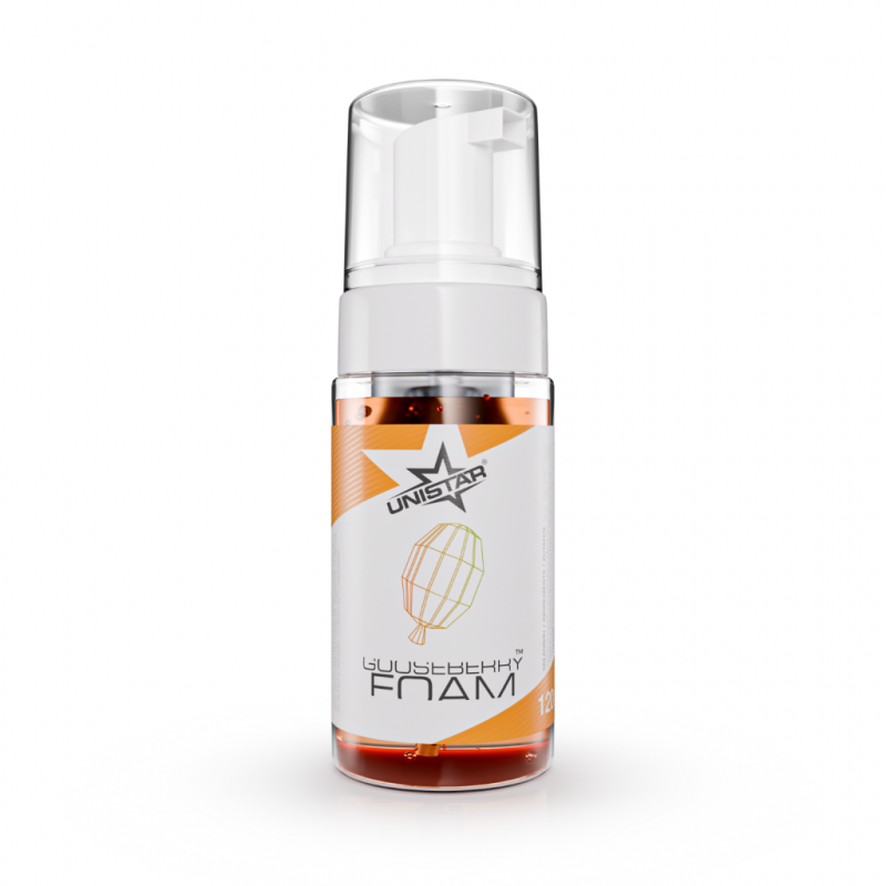 Unistar Gooseberry Foam Soap in a 120 ml pump bottle with a clear label and peach-colored soap inside.