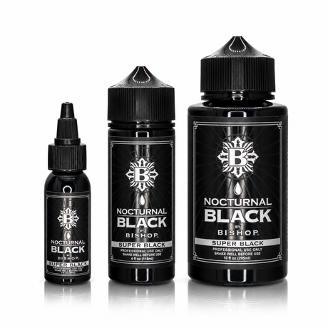 Nocturnal By Bishop Super Black 30ml, 118ml, 295ml — σύγκριση μεγεθών φιαλών