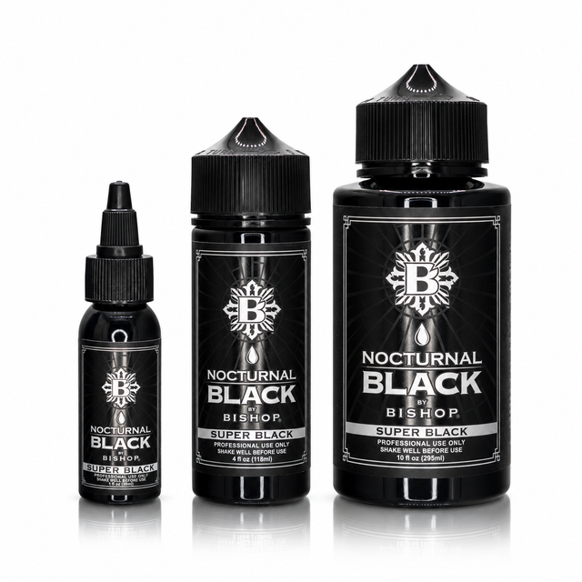 Nocturnal By Bishop Super Black 30ml, 118ml, 295ml — σύγκριση μεγεθών φιαλών