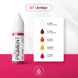 The Pigment 07 Amber Pigment 15ml bottle with amber-colored liquid, showcasing the vibrant pigment for cosmetics or art use.