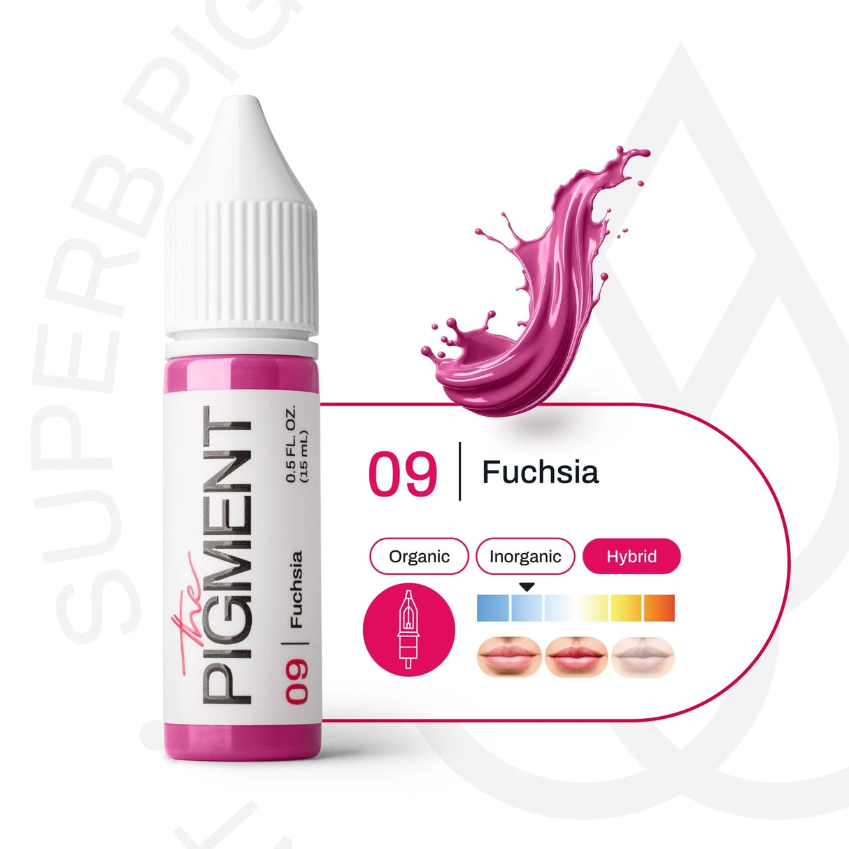 Vibrant 15ml jar of The Pigment 09 Fuchsia pigment with a bright magenta color and clear label on the container