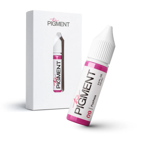 Bright fuchsia pigment in a 15ml jar from The Pigment, showcasing vibrant, richly colored powder in a clear container.