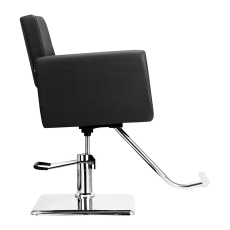 Black Gabbiano Helsinki hairdressing chair with adjustable headrest and armrests, designed for salon furniture use.