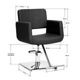 Black Gabbiano Helsinki hairdressing chair with padded seat and backrest, adjustable headrest, and chrome base for salon styling.