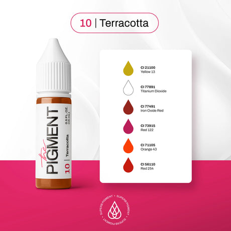 The Pigment 10 Terracotta Pigment in a 15ml jar, showing warm terracotta-colored pigment with a smooth, textured surface.