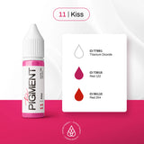 The Pigment 11 Kiss Pigment in a 15ml bottle, featuring vibrant pink ink with a sleek black cap and label.
