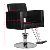 Black HAIR SYSTEM hairdressing chair HS33 with padded seat and backrest, adjustable height, and sturdy base for salon use.