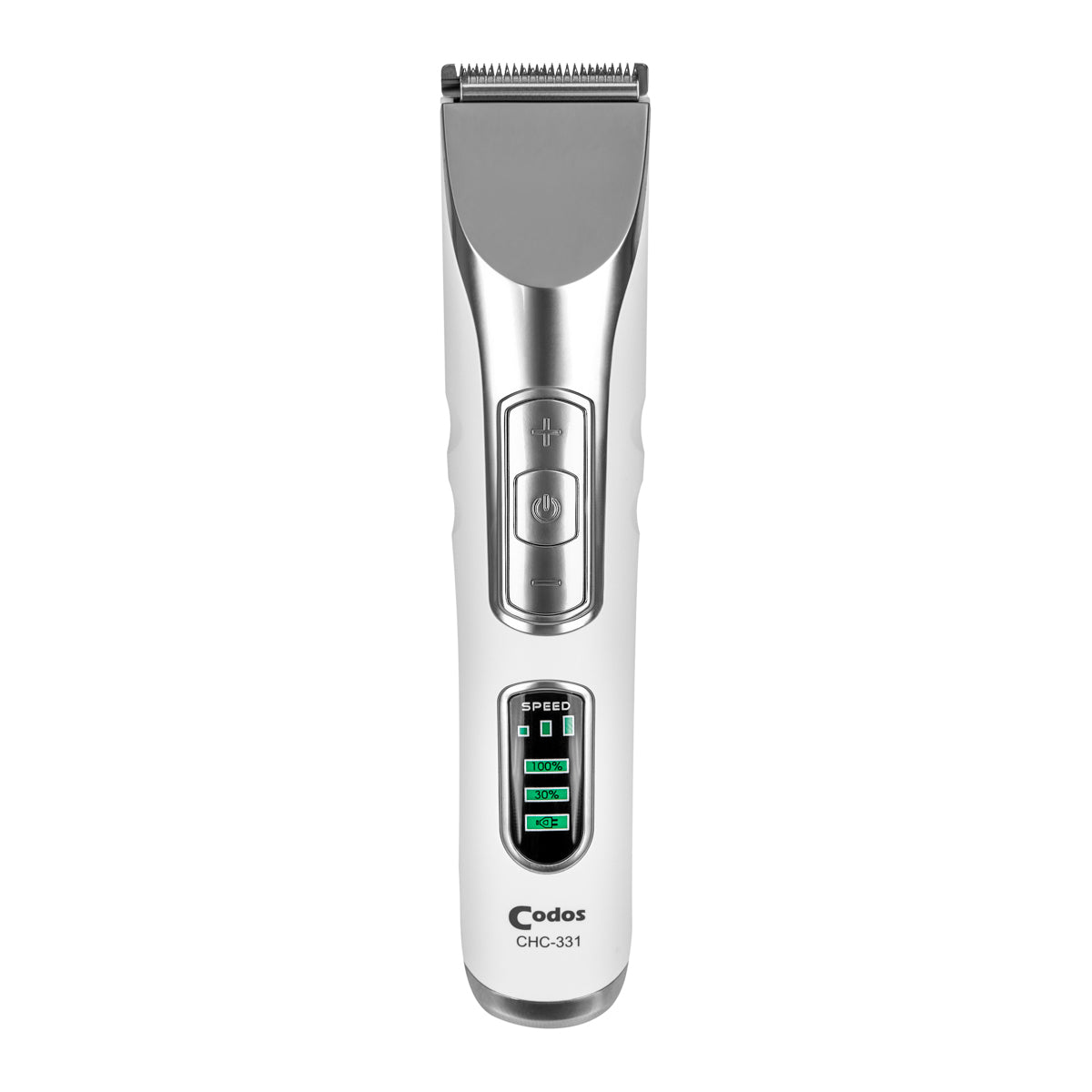 Codos wireless hair trimmer Wes-331 with ergonomic design and adjustable blades, shown in use on a person's hair.