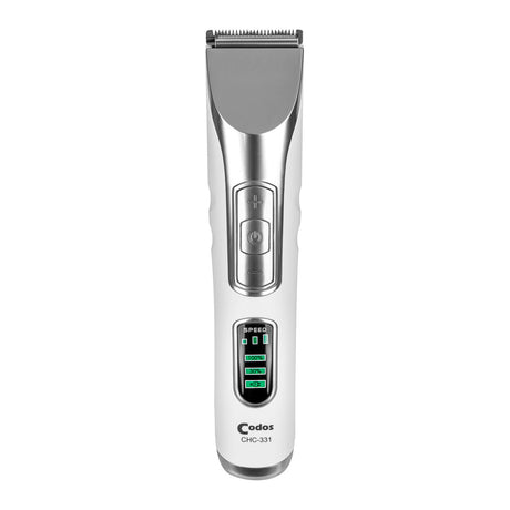 Codos wireless hair trimmer Wes-331 with ergonomic design and adjustable blades, shown in use on a person's hair.