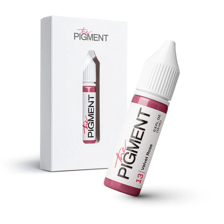 The Pigment 13 Velvet Rose pigment in a 15ml jar, showcasing a rich, velvety rose-colored cosmetic pigment.