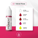 The Pigment 13 Velvet Rose Pigment in a 15ml container, showcasing deep pink velvet rose color and product label.