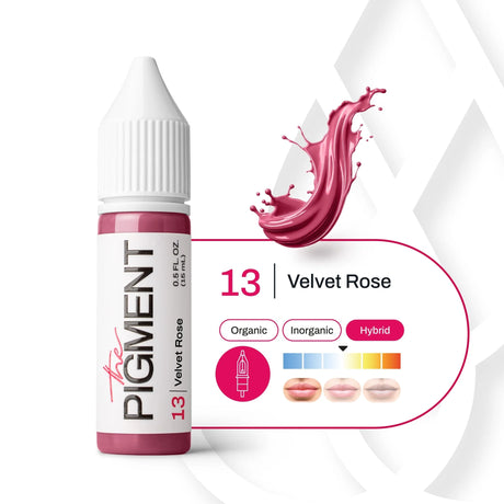 The Pigment 13 Velvet Rose pigment in a 15ml jar, showcasing deep rose-colored powder with a smooth, velvety texture.