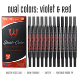 AVA Dual-Color Tattoo Marker Pen featuring red and violet ink, ideal for precise tattoo design and outlining.