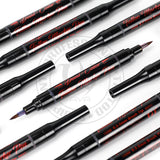 AVA Dual-Color Tattoo Marker Pen showing red and violet ink tips for precise tattoo outlining and shading.