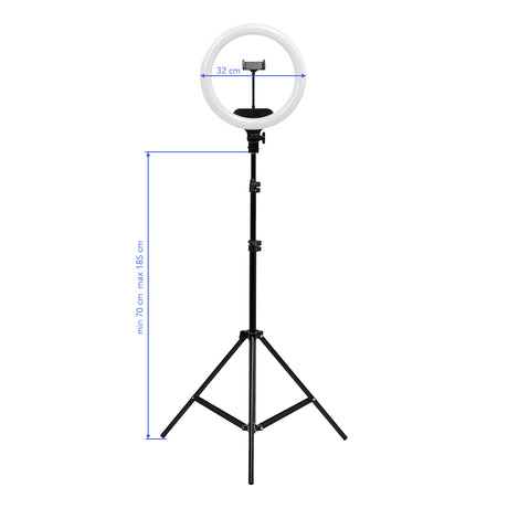 Adjustable LED ring light with stand and smartphone holder