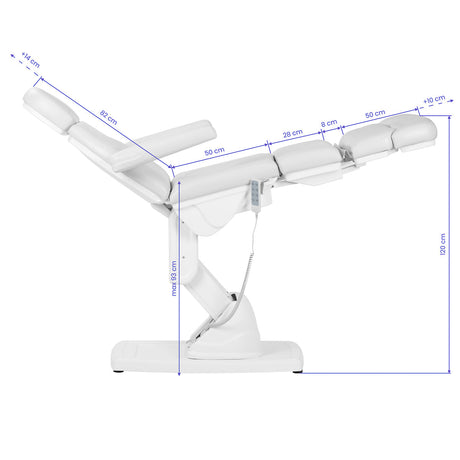 Kate electric podiatry chair by ACTIVESHOP in white with four actuators, designed for beauty salon foot treatments.
