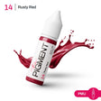 Small 15ml jar of The Pigment Rusty Red pigment with a vibrant rusty red color and label displaying product details.