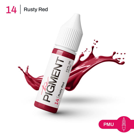 Small 15ml jar of The Pigment Rusty Red pigment with a vibrant rusty red color and label displaying product details.