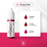 14ml bottle of The Pigment Rusty Red Pigment with a vibrant rusty red color in a clear glass container.