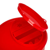 Red 2L medical waste container from ACTIVESHOP, with secure lid and clear labeling for safe biomedical waste disposal.