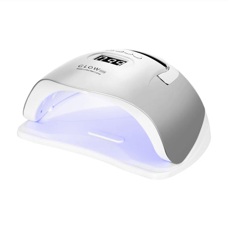 GLOW UV LED Glow F2 SP 220W lamp emitting purple UV light, designed for curing and nail art applications.