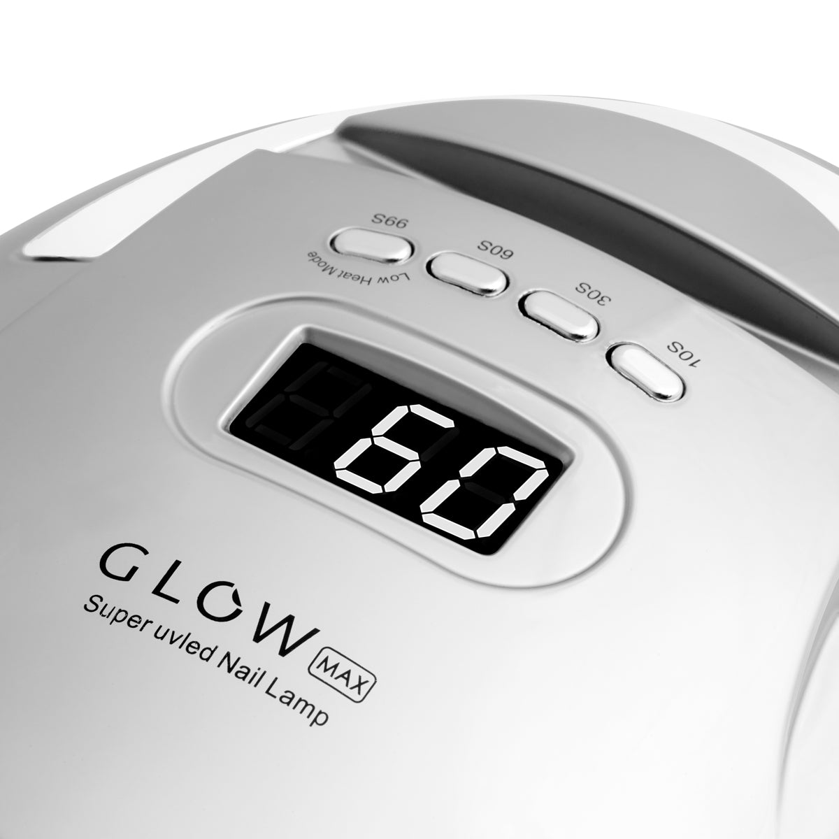 GLOW UV LED Glow F2 SP 220W lamp emitting purple UV light, used for curing or special effects in nail or art applications.