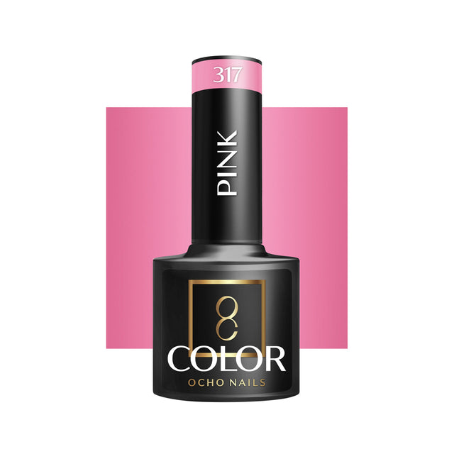 OCHO NAILS Hybrid nail polish in pink 317, 5g bottle, showing the smooth, glossy pink finish of the nail polish product.