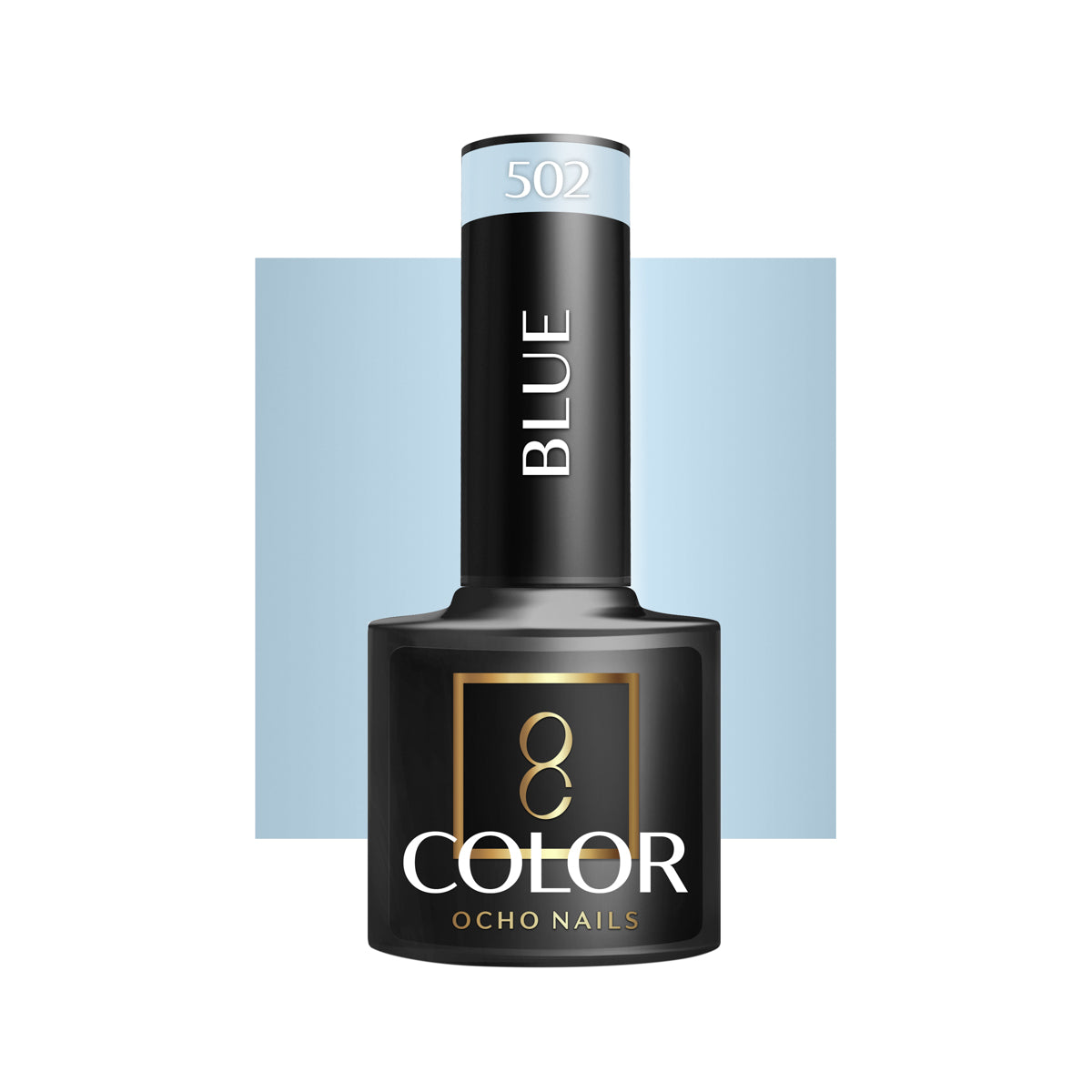 OCHO NAILS Hybrid nail polish in blue 502, 5g bottle, with a smooth, glossy finish and vibrant blue color.