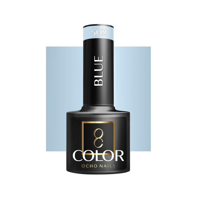 OCHO NAILS Hybrid nail polish in blue 502, 5g bottle, with a smooth, glossy finish and vibrant blue color.