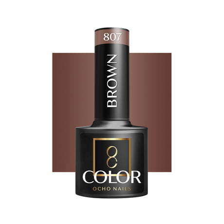 OCHO NAILS Hybrid Nail Polish in Brown 807, 5g, showing the smooth, glossy finish of the nail polish bottle.