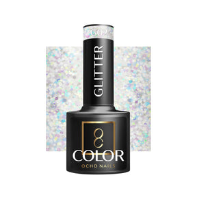 OCHO NAILS Hybrid nail polish glitter G02 in a 5g bottle, featuring sparkling mixed glitter particles for a glamorous manicure.