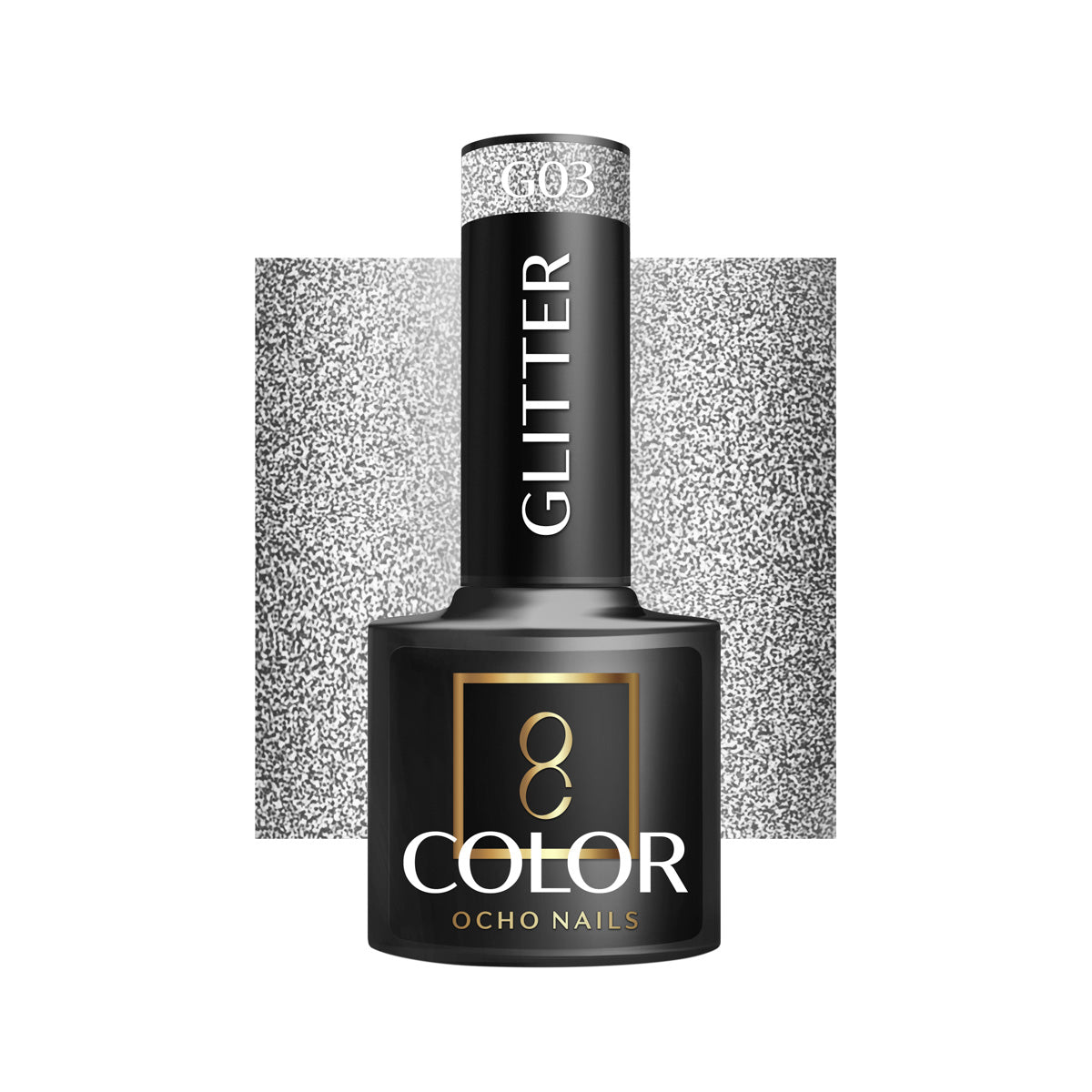 OCHO NAILS Hybrid nail polish glitter G03 in a 5g bottle with iridescent glitter particles for decorative manicures