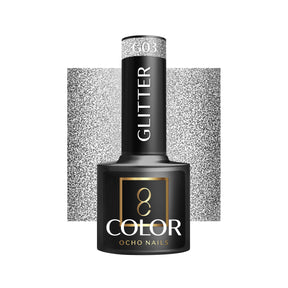 OCHO NAILS Hybrid nail polish glitter G03 in a 5g bottle with iridescent glitter particles for decorative manicures