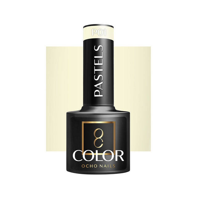 OCHO NAILS Hybrid nail polish in pastel shade P01, 5g bottle with a smooth, glossy finish and pastel color.