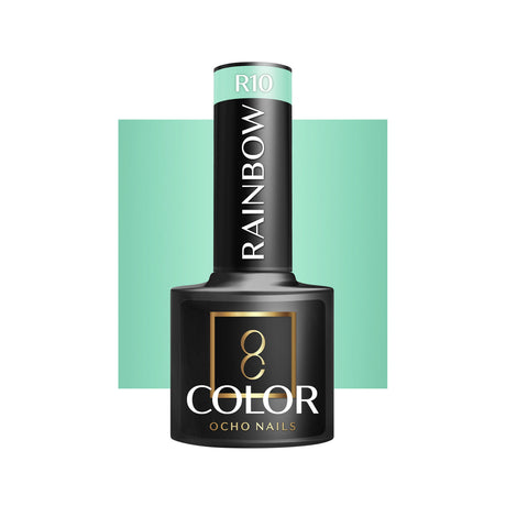 OCHO NAILS Hybrid Nail Polish Rainbow R10, 5g, showcasing a vibrant rainbow-colored nail polish bottle with colorful cap.