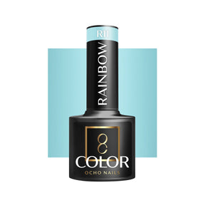 OCHO NAILS Hybrid nail polish Rainbow R11 in a 5g bottle, showcasing vibrant rainbow-colored nail polish on a white background.