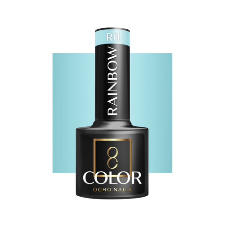 OCHO NAILS Hybrid nail polish Rainbow R11 in a 5g bottle, showcasing vibrant rainbow-colored nail polish on a white background.