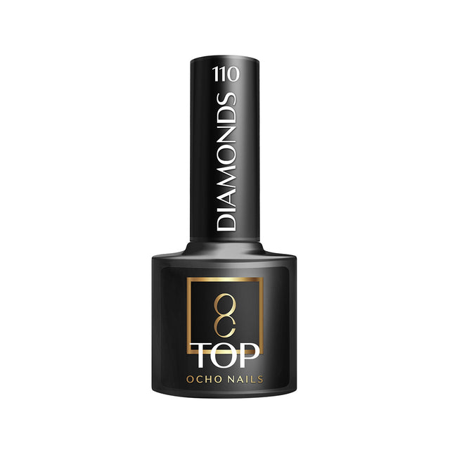 OCHO NAILS Diamonds top no wipe gel polish in 5g bottle, clear with sparkling diamond effect for nail art and finishing.