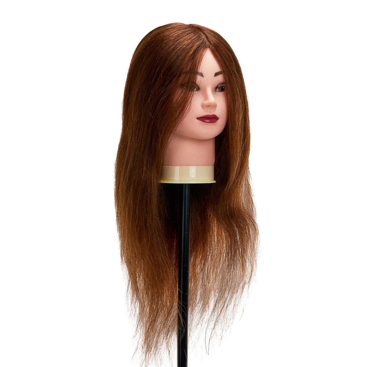 Gabbiano WZ1 hairdressing training head with natural hair, color 4#, 20-inch length, used for styling practice and training
