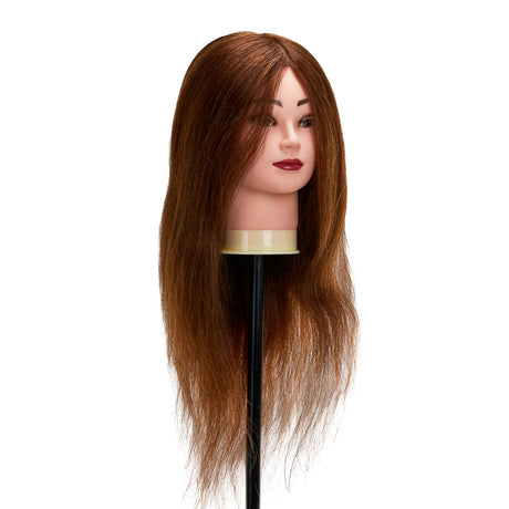 Gabbiano WZ1 hairdressing training head with natural hair, color 4#, 20-inch length, used for styling practice and training